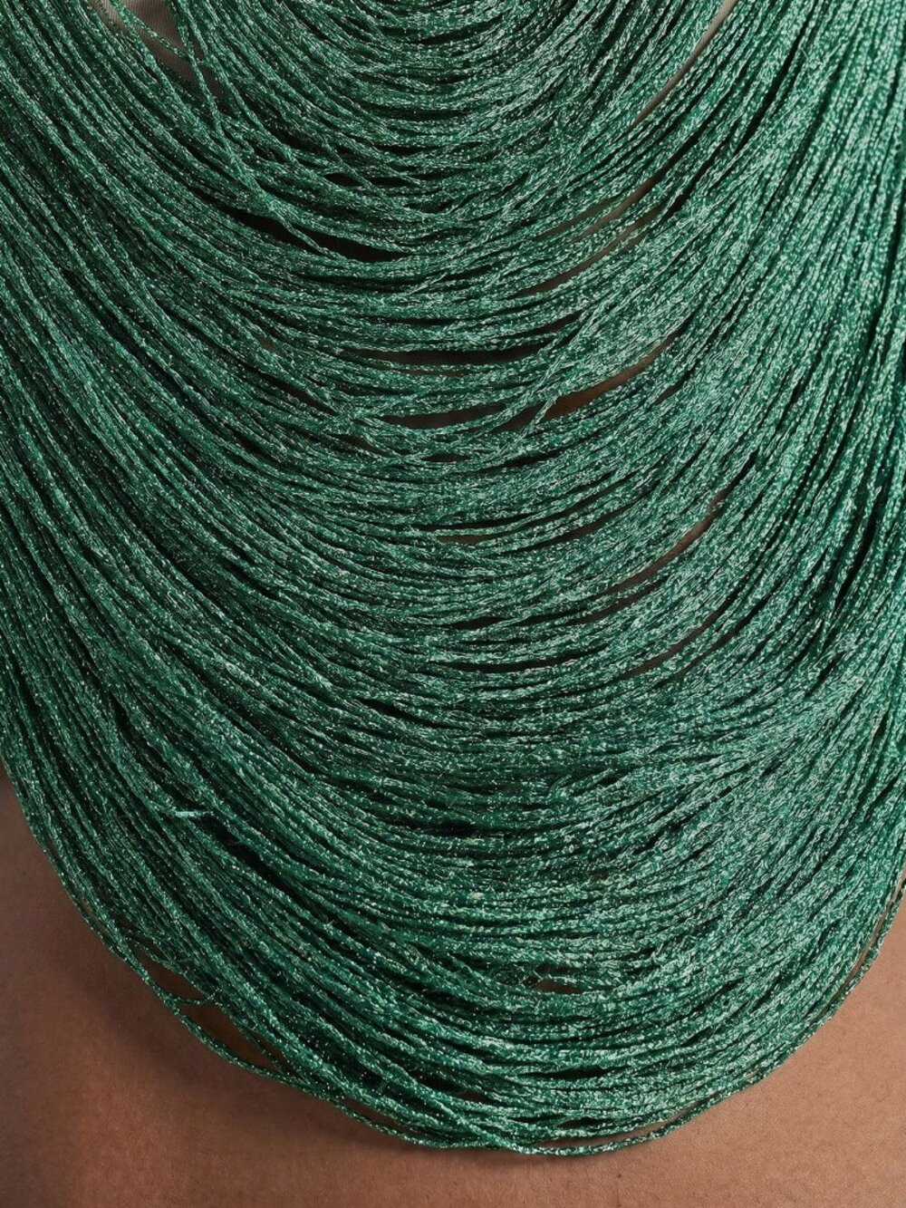Dark Green Party Women's High Cowl Neck Draped Fringe Open Back Fitted Top - Picture 6 of 6